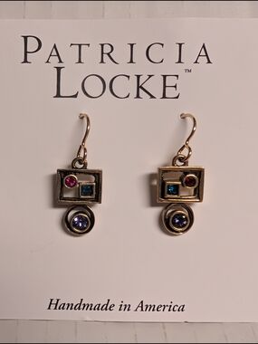Patricia Locke Gold Tone Multi-Color Geometric Drop Earrings